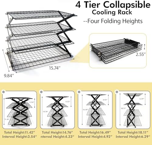 4 Tier Collapsible Cooling Rack for Baking, Adjustable cooling Rack