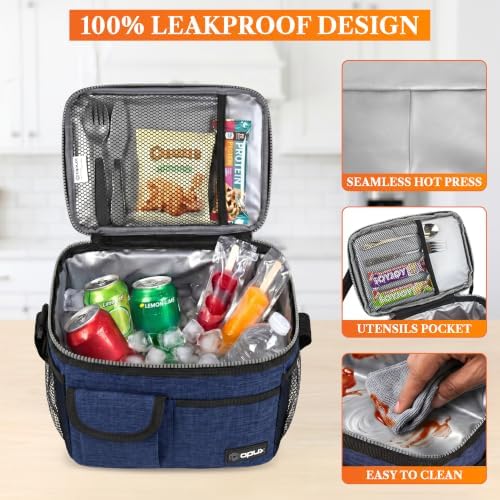 opux Insulated Lunch Box Adult, 14 Can Leakproof Cooler Bag Kid, Navy