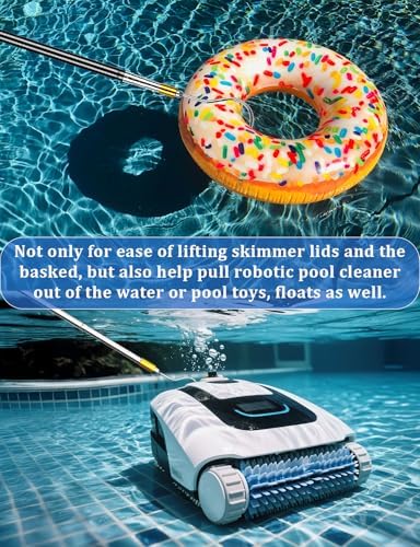 Pool Skimmer Basket Hook, Extendable Pool Filter Skimmer with Anti-Slip Handle, 63.4 Inch Skimmer Basket Pole, Pool Lid Basket Lift Tool Cleaning Tool, for Pool Skimmer Basket with Handle