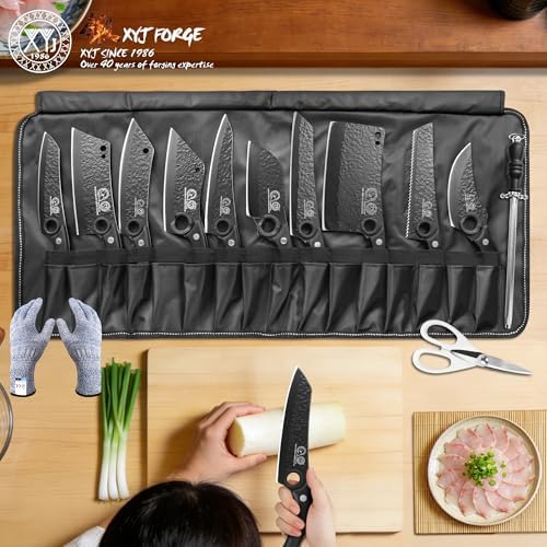 XYJ 10-Piece Knives Set with Bag,Kitchen Tool,Full Tang, Pakka Wood Handle