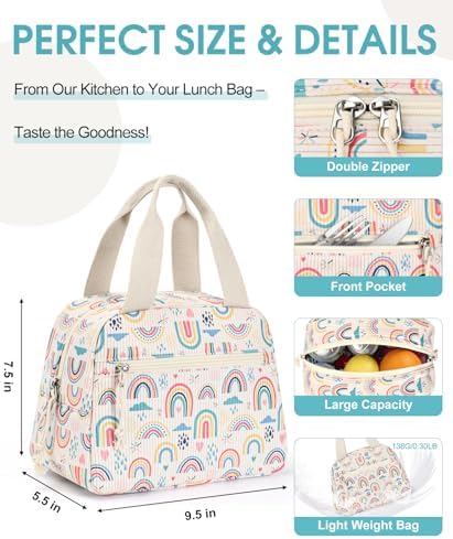 Lunch Bag for Women, Corduroy Small Insulated Lunch Box