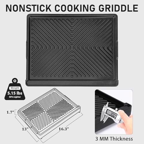 Utheer 16.3 x 13 Inch Cast Iron Aluminum Griddle for Gas Grill & Stove Top