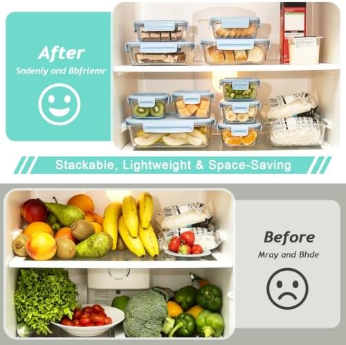 8 Pack Glass Food Storage Containers with Lids(LightBlue)