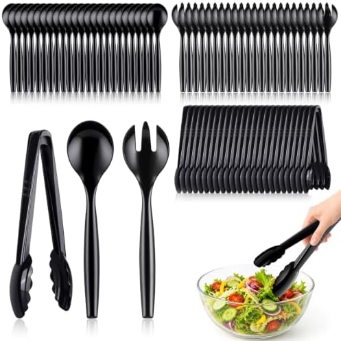 Mwellewm 72Pc Plastic Serving Utensils Set Disposable Tong Spoon for Buffet