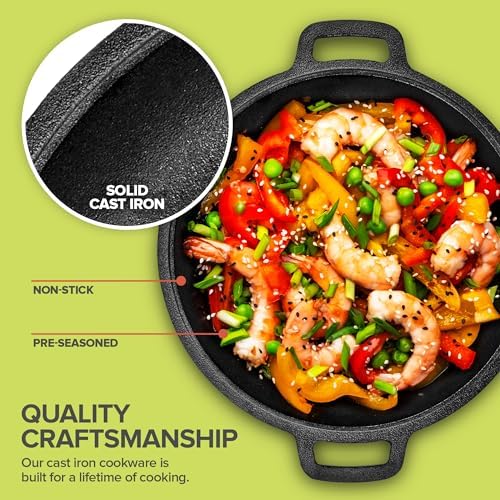 Modern Innovations 3-in-1 Dutch Oven & Skillet Combo, Preseasoned Cast Iron Cookware Set, 5QT Dutch Oven, 1.6QT Skillet with Lid, Versatile Pots and Pans for Camping & Home Cooking