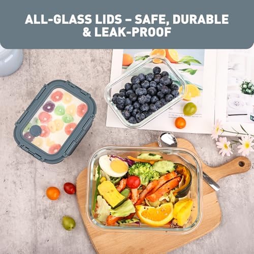 Liuruiyu 10 Pack Glass Food Storage Containers with Glass Lids, Airtight Meal Prep Containers, Leak-Proof Bento Boxes for Microwave, Oven, Freezer & Dishwasher, BPA-Free