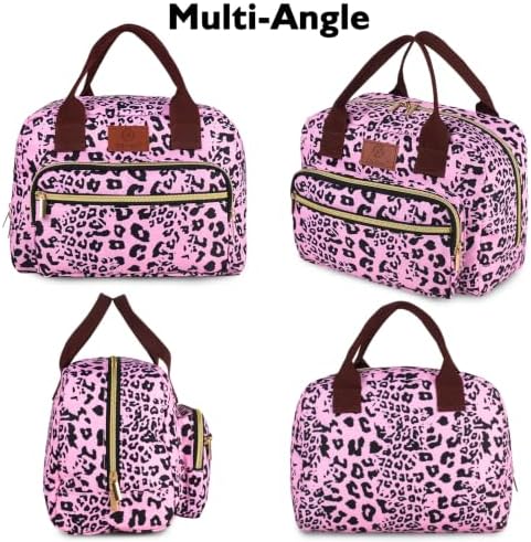 Insulated Lunch box for Women,Leakproof Quilted Thermal Lunch Bag, 14L Large Capacity Lunch Tote Bag Lightweight LunchBox Cooler for Work, School, Picnic or Travel with 2 Front Pocket-Leopard print