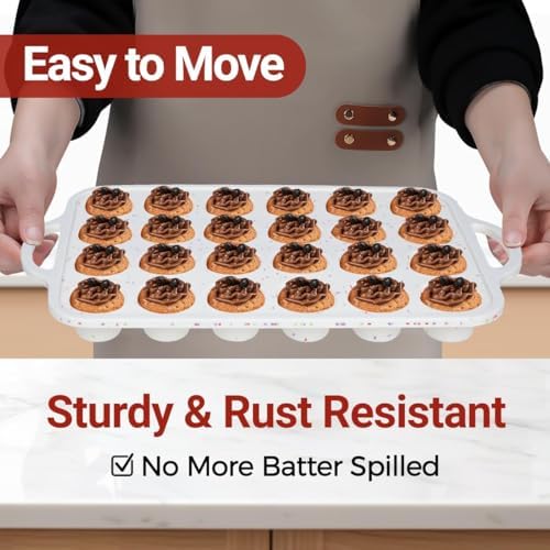 FUNBAKY Silicone Mini Muffin Pan with Metal Frame - Nonstick 24 Cups Mini Muffin Tin Handles, Oven Safe for Muffin, Cupcake, Egg Bites, Confetti