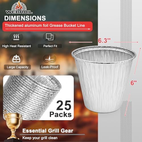 25 Packs BAC608 Grease Bucket Liners for Traeger Grills Grease & Ash Keg