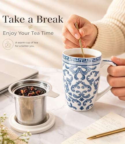 AmorArc Tea Cup With Infuser and Lid, 18oz Loose Leaf Tea Mug With Steeper