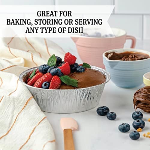 PLASTICPRO 6.5'' Inch Round Tin Foil Pans Disposable Aluminum, Freezer & Oven Safe - For Baking, Cooking, Storage, Roasting, & Reheating, Deep Pack of 50