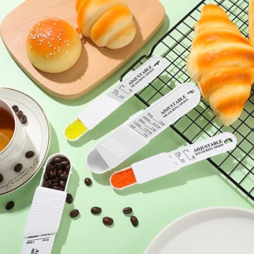 Meanplan 6 Pcs Adjustable Measuring Spoons, Baking Cooking, 2 Sizes, White