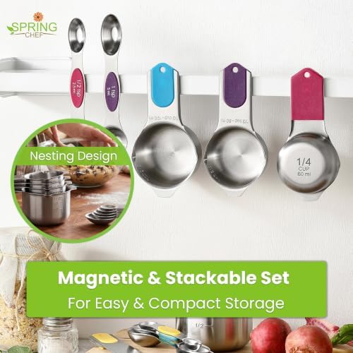 Spring Chef 9 Magnetic Measuring Cups & Spoons Set w/Leveler, Multicolor