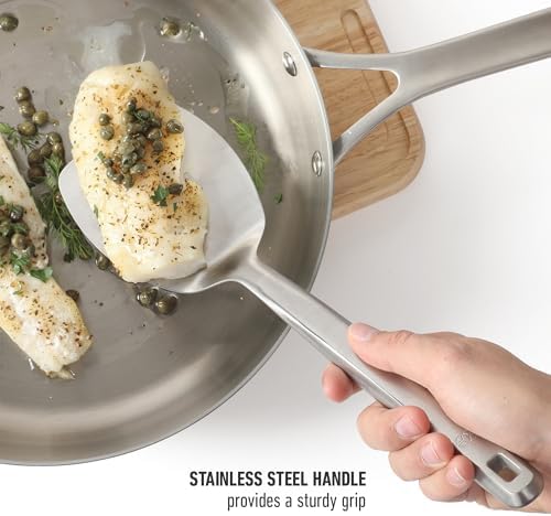 Calphalon Prime Solid Turner, 13-Inch Stainless Steel Solid Spatula, Heat Resistant for Searing and Flipping, Weighted Handle for Balanced Control