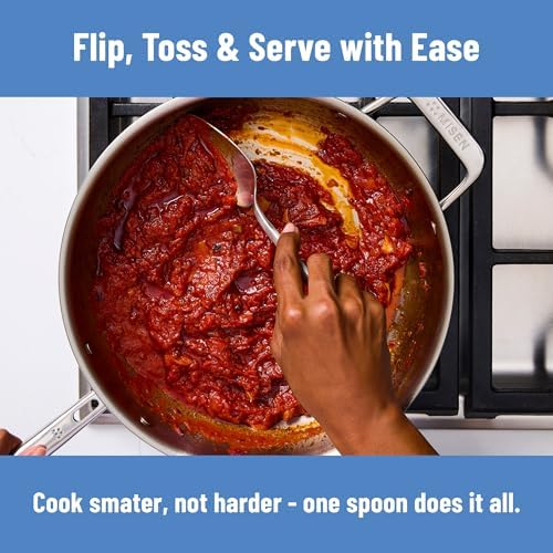 Misen Scraper Chef Spoon – Stainless Steel Cooking Spoon and Spatula Hybrid for Flipping Burgers Tossing Vegetables Scraping Pots Serving Casseroles and Everyday Kitchen Prep