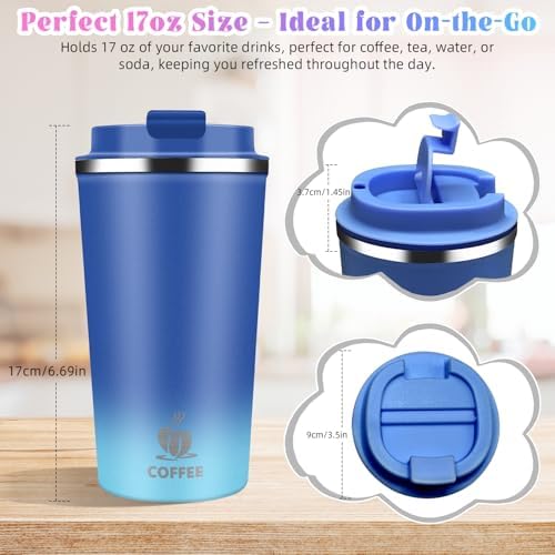 17oz Insulated Travel Coffee Mug with Flip Lid – Leakproof Stainless Steel Insulated Coffee Tumblers, Reusable Coffee Cup for Hot & Cold Drinks, Perfect for Camping & On-the-Go