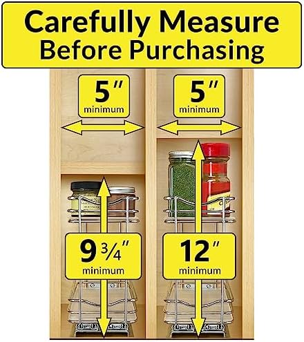 LYNK PROFESSIONAL® Pull Out Spice Organization for Cabinets - 4-3/8 inch Wide – Spice Rack for Inside Cabinets, Slide Out Spice Rack Organizer for cabinet – Pull Out Spice Rack, Sliding 2 Tier Chrome