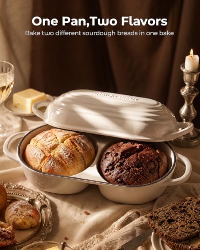 Mini Double Dutch Oven for Sourdough, Enameled Cast Iron Bread Pan, White