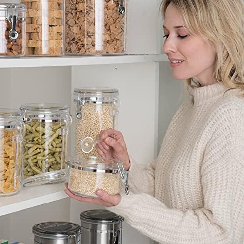 Oggi Clear Canister Airtight-Clamp Lid&Spoon-Airtight Food Storage Container,for Kitchen&Pantry Storage of Bulk,Dry Foods,Pasta,Flour,Sugar,Coffee,Rice,Tea,Spices&Herbs,72 Fluid Ounces (Pack of 12)
