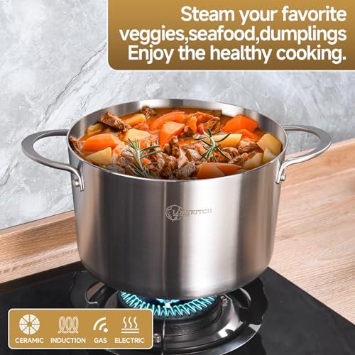 LOLYKITCH 5-Quart Stock Pot with Lid | Tri-Ply Stainless Steel