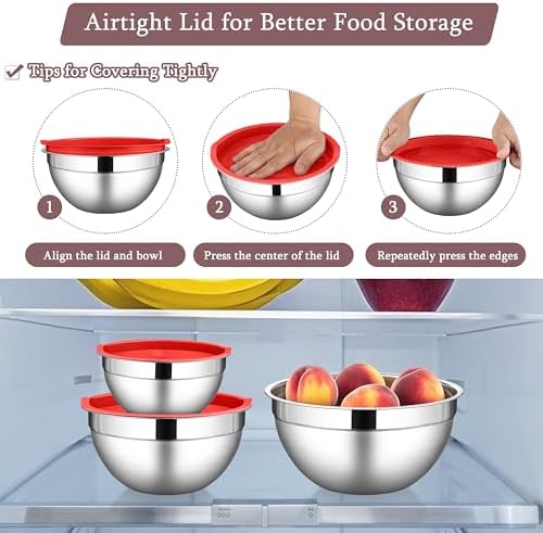 LIANYU Stainless Steel Mixing Bowls with Lid, Kitchen Baking Bowl Set of 3