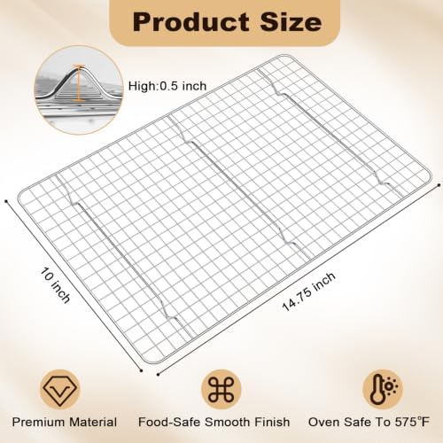 Briout 2PCS Cooling Racks for Cooking and Baking,10"x14.75"Wire Rack,Silver