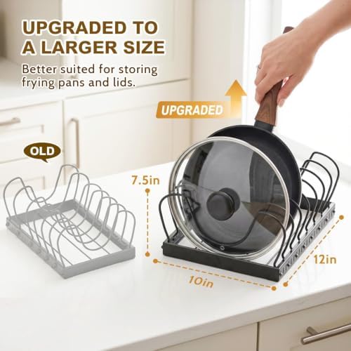 NomNest 2PACK Large Pot Lid Organizers Inside Cabinet, Pots and Pans Organizer Under Cabinet with 16 Adjustable Dividers for Kitchen, Countertop Pan Lid Holder, Rust-Resistant Lid Storage