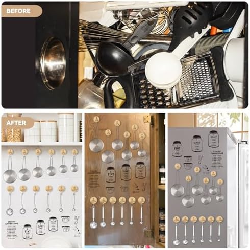 12 Pack Wooden Hooks for Organizing Measuring Cups and Spoons with Stickers