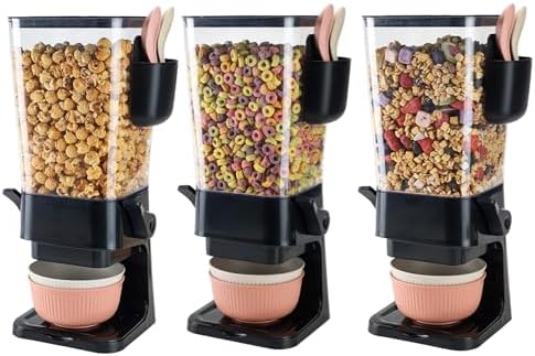 Osacoe Cereal Dispenser Countertop Black 3 Pack with Bowls Spoons Cutlery Box,5.5 QT Dry Food Dispenser Snack Organizer Containers Storage for Pantry Kitchen Organization Oatmeal Nut Granola Candy