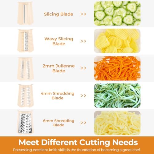 SUSTEAS Rotary Cheese Grater 5 Blades,Kitchen Mandoline Vegetable Slicer
