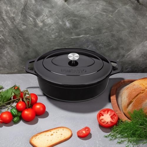 vancasso 9.3 Qt Oval Enameled Cast Iron Dutch Oven with Lid, Black