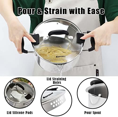 Rorence 3.7 Quart Stainless Steel Stock Pot with Lid, Pasta Pot for Cooking