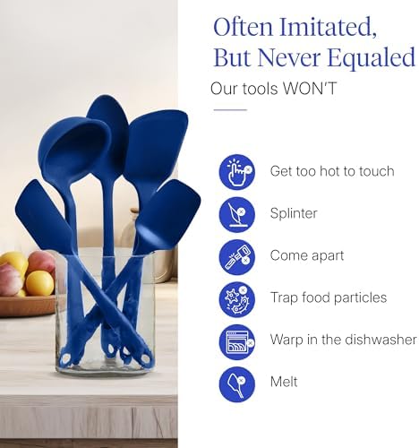 GIR: Get It Right 5-Piece Silicone Ultimate Kitchen Utensils Set - Ladle, Spatula, Flip, Spoon & Spoonula - Non-Toxic Cooking Utensils for Nonstick Cookware, Cooking and Baking - Navy
