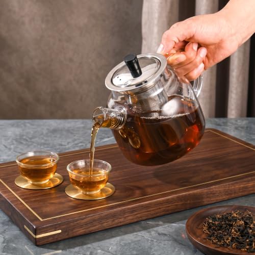Glass Teapot with Removable Infuser,Ehugos 800ml (27OZ) Stovetop Safe Small Tea Pot, Blooming and Loose Leaf Hand Crafted Kettle for Women and Adult with Stainless Infuser