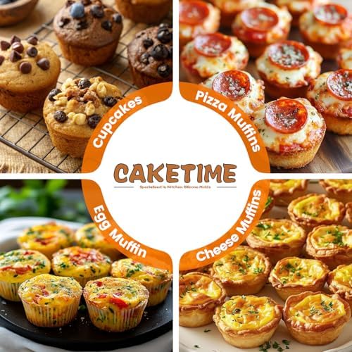 CAKETIME Mini Cupcake Pans, Metal Reinforced Frame Silicone Mini Muffin Pan Nonstick 24 Cups Easy to Handle for Baking Muffins, Cupcakes, Egg Bites 1 Pack