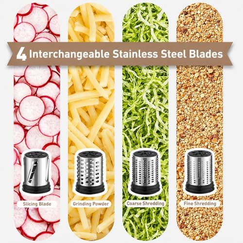 Stainless Steel Cheese Grater Attachment for KitchenAid Stand Mixer,4 Drum Blades for Slicing and Shredding Cheese & Vegetables,Dishwasher Safe Kitchen Prep Accessory for Salad Prep