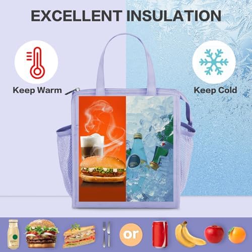 Insulated Lunch Bag Women, 12L Large Thermal Snack Bag Reusable Cooler Tote