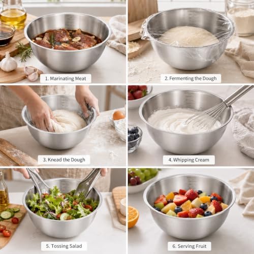 2Pcs Stainless Steel Mixing Bowls 6. 7" 7.8" Metal Bowl, Silver 700/1200ml