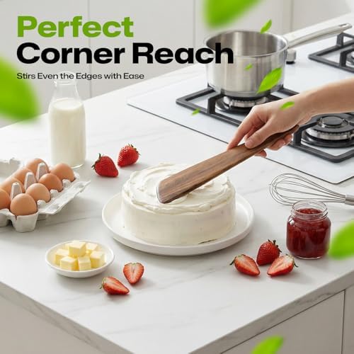 AIUHI 10 Inch Wooden Spatula for Cooking, Premium Teak Spatula Turner, Non-Stick Safe Wooden Egg Flipper, Premium Cooking Utensils for Kitchen