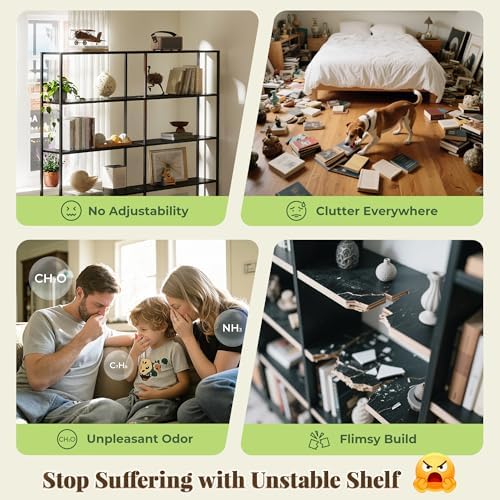 Huuger 6 Tier Bookshelf with 12 Open Shelves and Raised Baffle, Rustic Brown