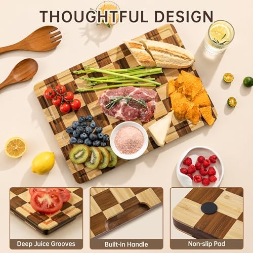 THETCHRY Checkered Cutting Board Set, Bamboo Cutting Board for Kitchen