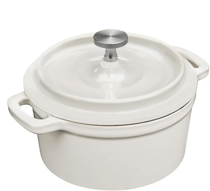 Mini Cocotte 8 oz Mini Dutch Oven 0.25 qt. Cast Iron Garlic Roaster for Oven Garlic Confit Pot Ramekins with Lids Oven Safe Set of 2, White