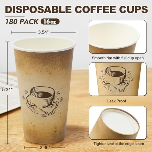 Clawsoff 180 Pack 16 oz Coffee Cups Disposable Hot Paper Cups
