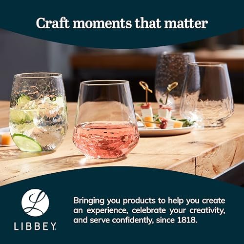 Libbey Hammered Stemless Wine Glass Set of 8, 17 oz