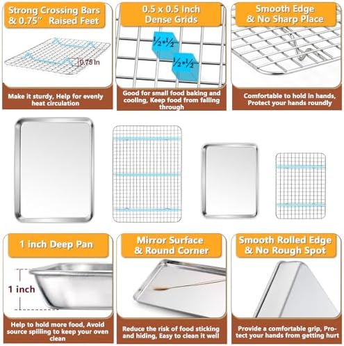 P&P CHEF 16 + 10.4 Inch Cookie Baking Sheet Pan with Wire Rack,4 Pcs