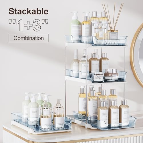 Delamu 2-Tier Multi-Purpose Bathroom Under Sink Organizers and Storage, Stackable Kitchen Pantry Organization, Pull Out Medicine Cabinet Organizer with Movable Dividers, Blue, 2 Pack