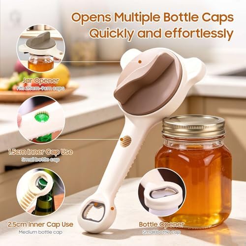 4-in-1 Adjustable Stainless Steel Jar Opener for Seniors Arthritic & Weak Hands, Manual Lid Gripper for Mason Pickle Sauce Jam Soda Wine Jars, Compact Practical Home RV Kitchen Gadget
