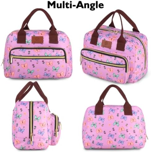 Insulated Lunch box for Women,Leakproof Quilted Thermal Lunch Bag, 14L Large Capacity Lunch Tote Bag Lightweight LunchBox Cooler for Work, School, Picnic or Travel with 2 Front Pocket-Butterfly