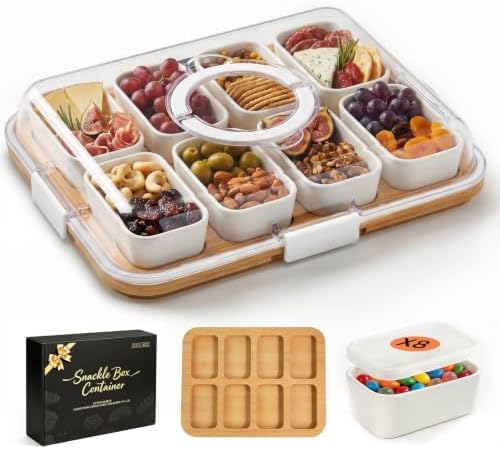 Renmxj Portable Charcuterie Boards with Lid, 8 Ceramic Bowls, Serving Tray