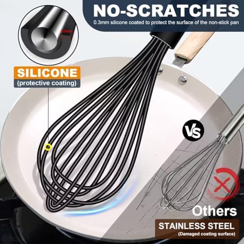 Eddeas Mini Silicone Whisk, Small Silicone Whisk 7+9in, BPA free Non Scratch Coated Protect your Ceramic Pots and Pan.Perfect for Whisking, Beating, Mixing.Black